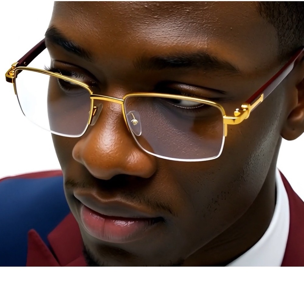 Gold Frame Glasses Trendy Wood Arm Eyeglasses Fashion Clear Lens Street Wear New